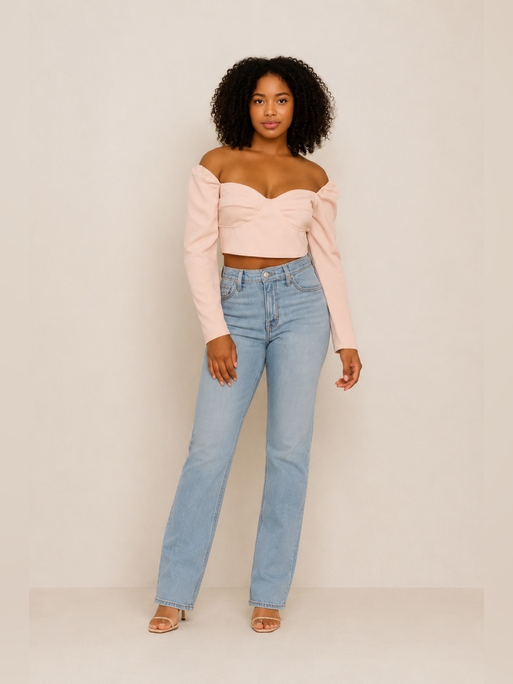 NWT Pink Bustier Crop Top Long Sleeve Womens Small Going Out
